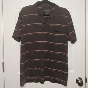Banana Republic Men’s Polo Shirt Brown w/ Orange White Stripes Size Large